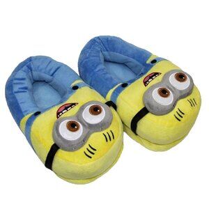Yellow Cartoon Minion Plush Slippers Two Eyes Closed Toe Cozy Indoor Teen Adult